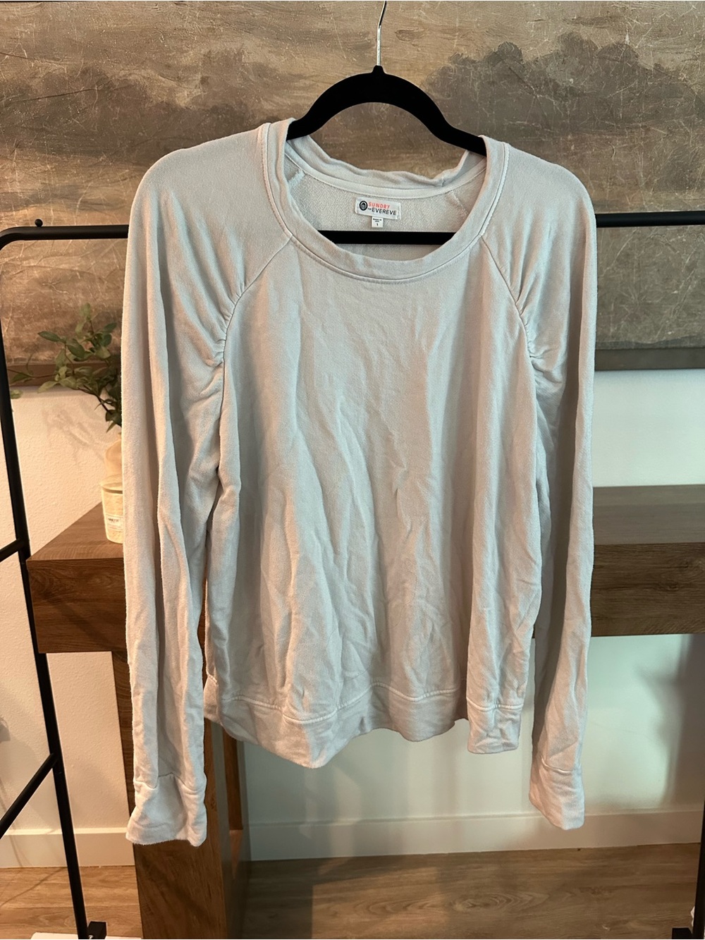 Sundry Lightweight Long-Sleeve Crewneck Sweatshirt in Cream